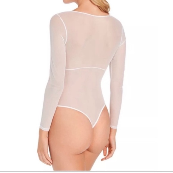 NEW INC International Concepts Long Sleeve Lace Mesh Thong Washed White Bodysuit - Picture 4 of 11